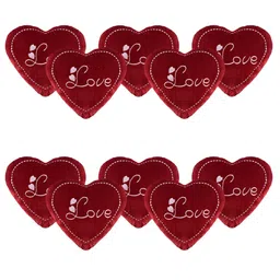 Kuber Industries Red 10 Pieces Embroidered Heart Shaped Pre-Filled Cushions-18