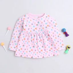 Bumzee Kids Pink Printed Full Sleeves Frock-image-30