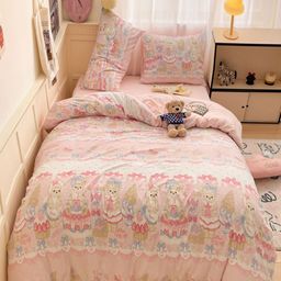 JC HOME Pink & Blue Cartoon Characters Printed Double Extra Large Regular Bedding Set-image-56