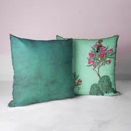 Bianca Floral Green Microfibre Cushion Covers - Set of 2 image 1