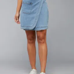 DOLCE CRUDO Light Blue Denim Above Knee Skirt-picture-15