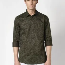 Peter England Green Cotton Slim Fit Printed Shirt-picture-20