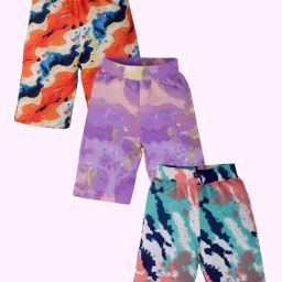 Kiddopanti Multicolour, Lilac, Yellow, Sea Blue & Coral Girls Knee Length Cycling Shorts Pack Of 3-image-32