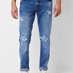 Spykar Blue Cotton Skinny Fit Distressed Jeans-image-67