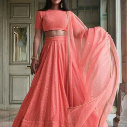 DIVASTRI Embroidered Sequinned Semi-Stitched Lehenga & Unstitched Blouse With Dupatta-picture-18