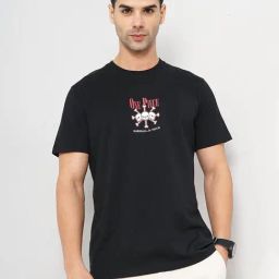 celio celio* Black Regular Fit Graphic Print Cotton Crew T-Shirt-picture-7