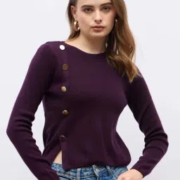 Styli Purple Plain Sweater-image-69