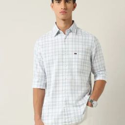 Ad By Arvind Grey Cotton Slim Fit Checks Shirt-picture-37