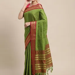 KALINI Green Silk Cotton Checked Sarees-picture-40