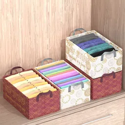 Kuber Industries Maroon 4 Pieces Printed Foldable Drawer Organisers-56