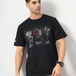 celio* Black Regular Fit Graphic Print Cotton Crew T-Shirt-image-101