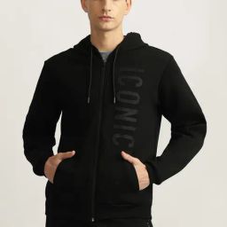 Iconic Black Regular Fit Printed Hooded Sweatshirt-picture-46