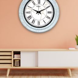 OLIVE TREE Blue & White Textured Round Modern Wall Clock-picture-43