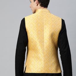 MANQ Men Woven Design Jaquard Silk Nehru Jacket image 5