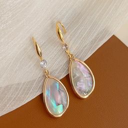 AQUASTREET Gold Plated Artificial Stones Studded Teardrop Shaped Drop Earrings-image-82