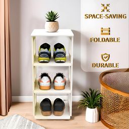 Kuber Industries White Stackable 3 Layer Shoes Rack image 5