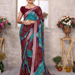 Lookmark Bandhani Printed Gotta Patti Pure Georgette Saree-5