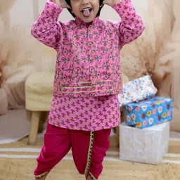 BownBee Boys Printed Regular Gotta Patti Pure Cotton Kurta with Dhoti Pants-51