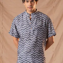 5 Stitch Chevron Printed Band Collar Short Kurta-image-90