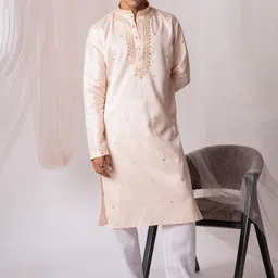 5 Stitch Men Ethnic Motifs Embroidered Sequinned Chanderi Silk Kurta-image-74