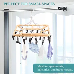 Kuber Industries Cream-Coloured 2 Pieces 360 Rotating 32 Clips Hangers for Drying Clothes image 5