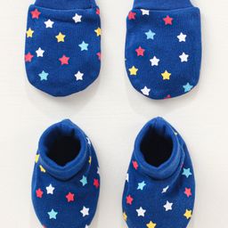 Babyhug 100% Cotton Mittens and Booties Set Star Print - Blue-picture-25