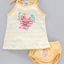 Cucumber Singlet Slip And Bloomer Sets Text Print - Yellow-image-63