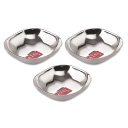 HAZEL Stainless Steel Plate Square Shaped Steel Plate for Snacks Breakfast Stainless Steel Katori Pack of  3 - Silver-picture-16