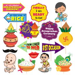 Zyozi  Annaprasanam Photo booth Props For Rice Ceremony Decorations, Multicolour - Pack of 16-image-90