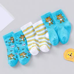 Cute Walk by Babyhug Anti Bacterial Ankle Length Striped Socks Pack of 3 - Blue White-image-86