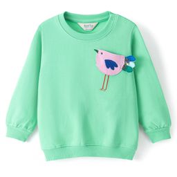 Bonfino Full Sleeves Sweatshirt With Bird Applique And Sequin Artwork - Green-picture-0