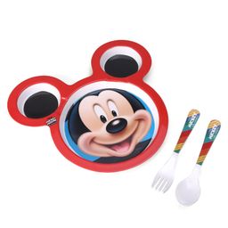 Servewell Rectangular 3 Partition Plate with Spoon and Fork Mickey Mouse Shape - Red-3