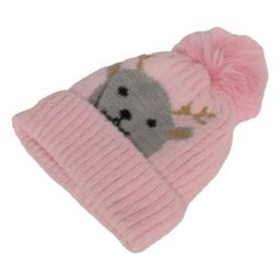 Kid-O-World Knitted Reindeer Pom Pom Detailed Cap - Light Pink-picture-17
