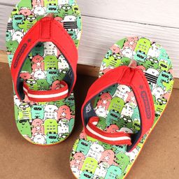Cute Walk by Babyhug Printed Slip On Flip Flops with Back Strap- Red-image-13