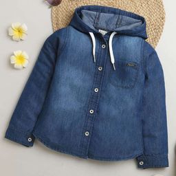 Tiny Girl Full Sleeves Solid Hooded Shirt Style Top - Blue-image-16