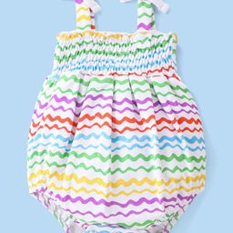 Babyhug 100% Cotton Knit Singlet Sleeves Chervon Printed Onesie - Multicolour-image-5