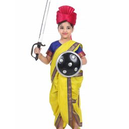 Itsmycostume Satin Rani Laxmi Bai Theme Costume Set - Yellow & Blue-image-36