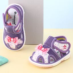 Cute Walk By Babyhug Sandals With Velcro Closure & Bow Applique - Purple-image-59
