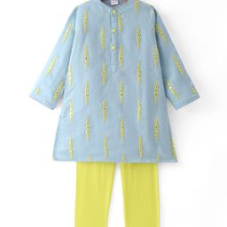 Babyhug Woven Full Sleeves Mirror Embroidered Kurta Pyjama Set  - Blue-image-75