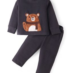 Kanvin Fleece Woven Full Sleeves Winter Wear Set With Bear Patch - Charcoal Grey-image-40