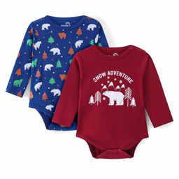 Doodle Poodle 100% Cotton Knit Full Sleeves Snow Bear Printed Onesies Pack of 2 - Blue & Maroon-image-78