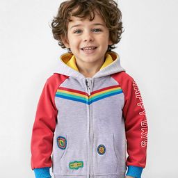 Babyhug Cotton Knit Full Raglan Sleeves Hooded Sweatjacket With Patch Appliques & Kangaroo Pockets - Grey-image-24