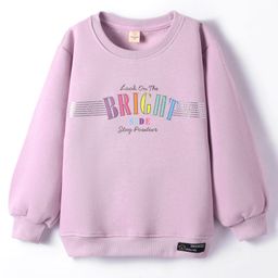 Olio Kids Fleece Knit Full Drop Shoulder Sleeves Sweatshirt with Text Print - Lilac-picture-31