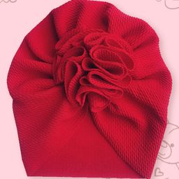 Polka Tots Cotton Solid Flower Cap - Red-10