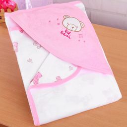 Simply Terry Knit Hooded Bear Printed Towel & Wrapper L 80 x B 80 cm - Pink-picture-14