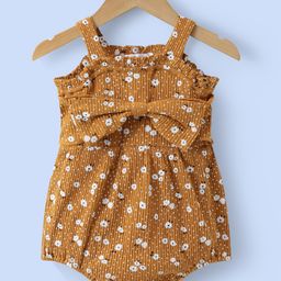 Mark & Mia Singlet Sleeves Floral Printed Party Style Onesie with Bow Applique - Brown-image-42