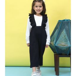 BaawRi Cotton Frill Detailed Dungaree With Solid Top Set - Navy Blue & White-image-65