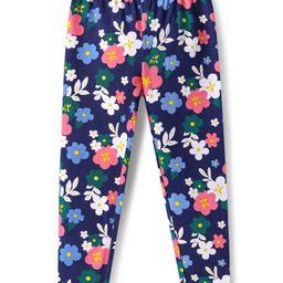 Babyhug Cotton Lycra Knit Full Length Leggings with Floral Print -Navy Blue-image-84
