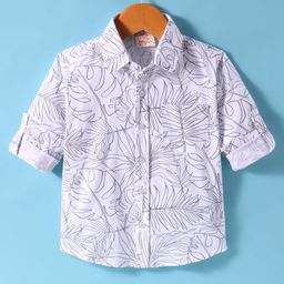 Rikidoos Full Sleeves Leaves Printed Shirt - White-image-89
