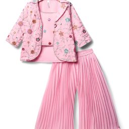 Babyhug Woven Three Fourth Sleeves Top & Palazzo Set with Floral Embroidered Jacket and Lace Detailing - Pink-image-19